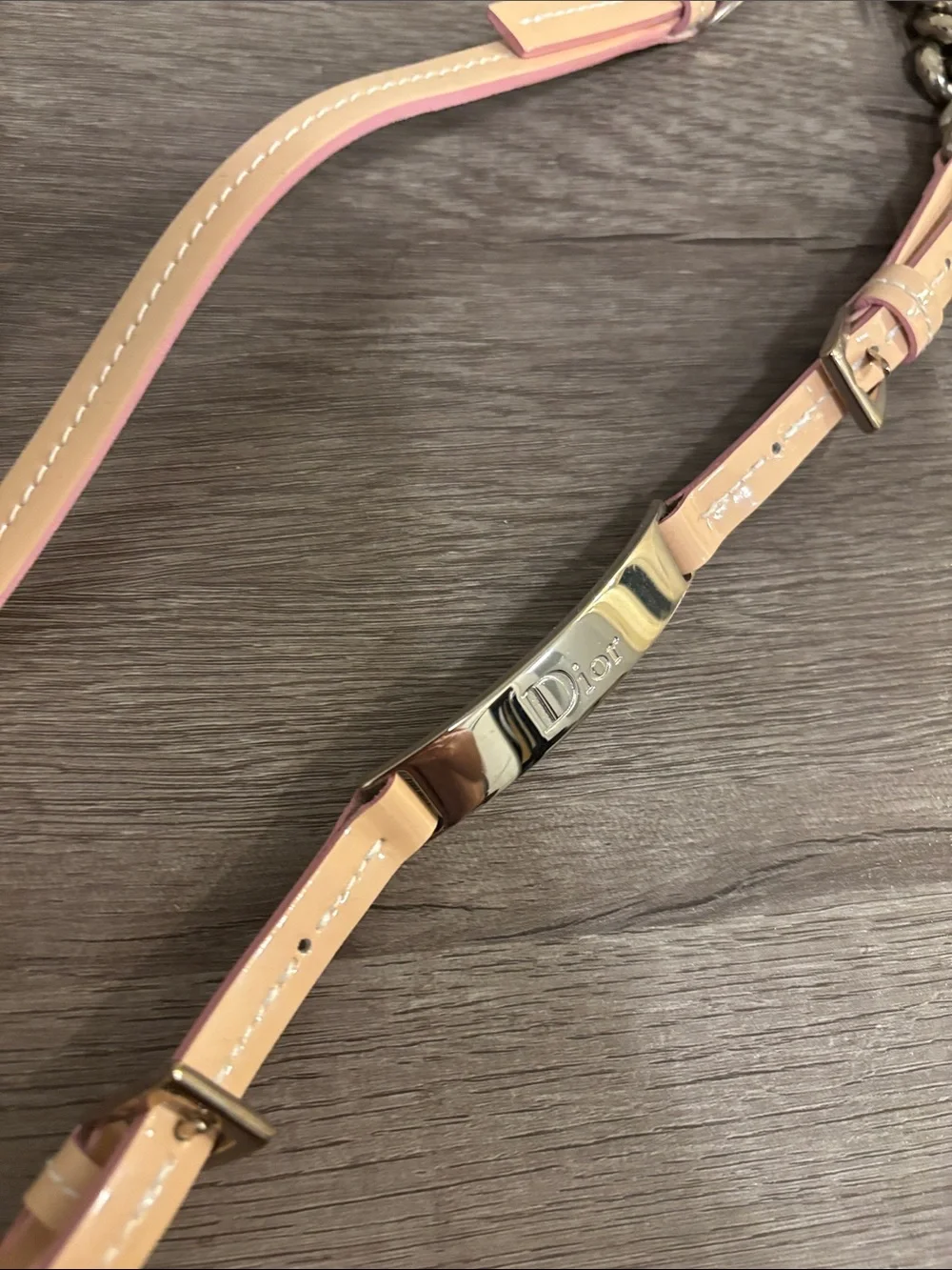 Dior Beige Leather and Silver Chain Belt